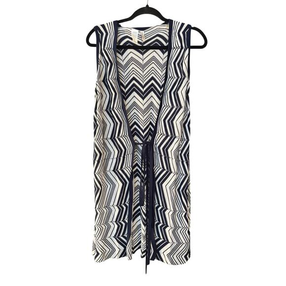 Trina Turk Women's Size L Navy/White Chevron Wrap Dress Tunic Cover Up Poolside - Picture 1 of 9